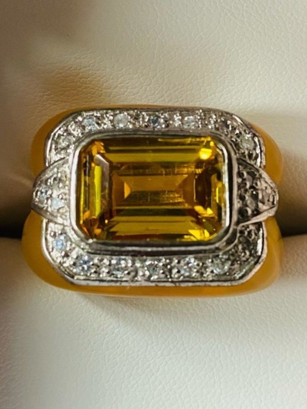 Citrine Gemstone Silver-Pave Czs- lucite ring